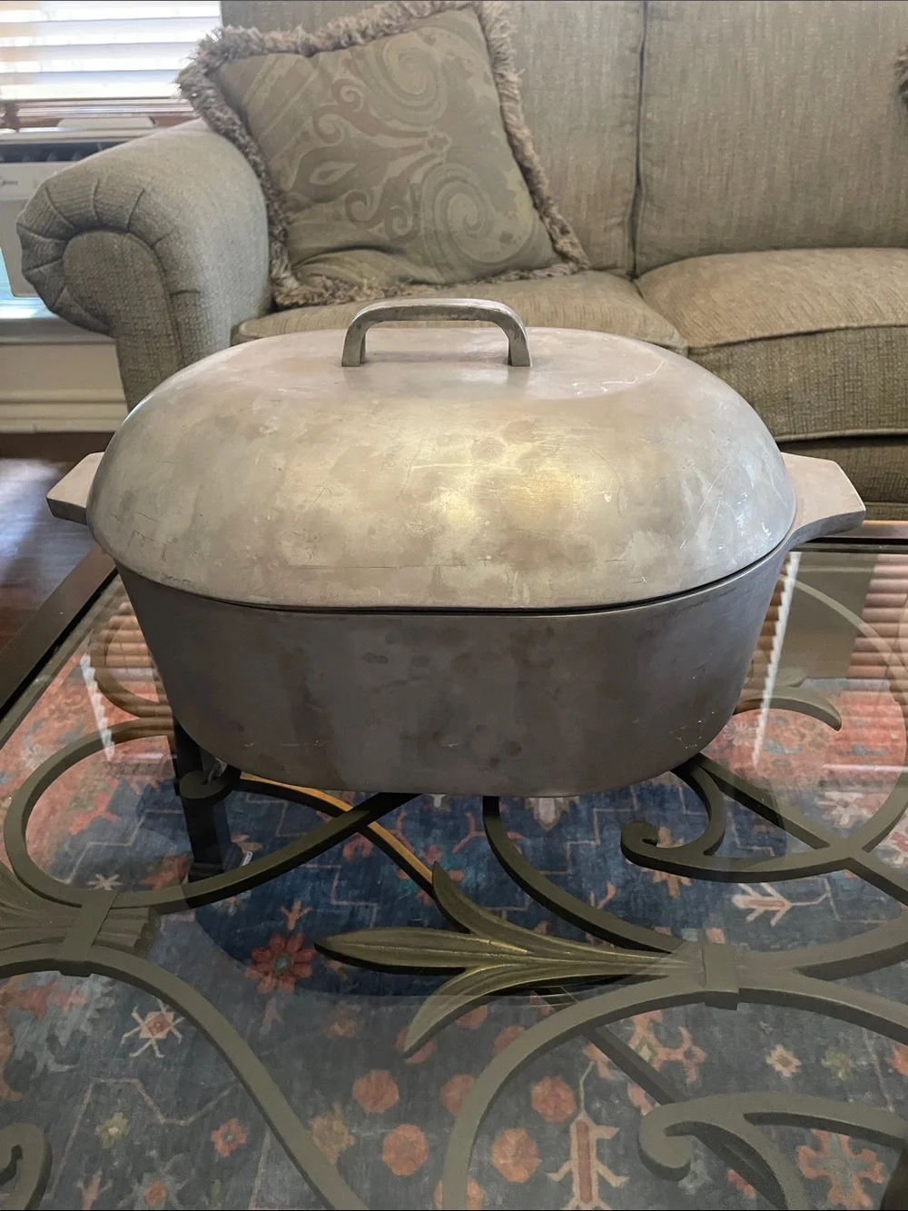 Vintage Cast Aluminum Oval Roaster + Lid — Unique Engraved “Forever” Emblem